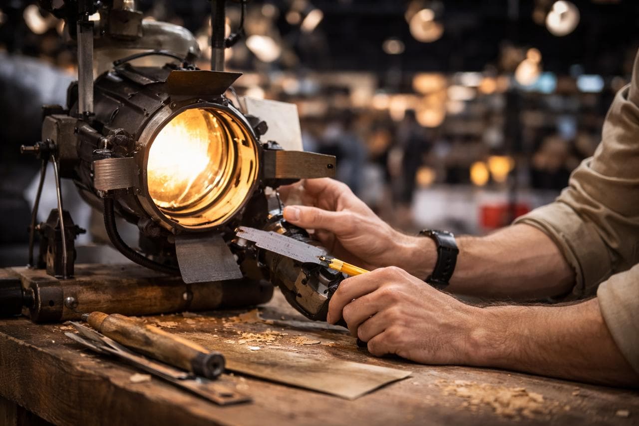 A modern, clean exhibition stand with prominent branding.